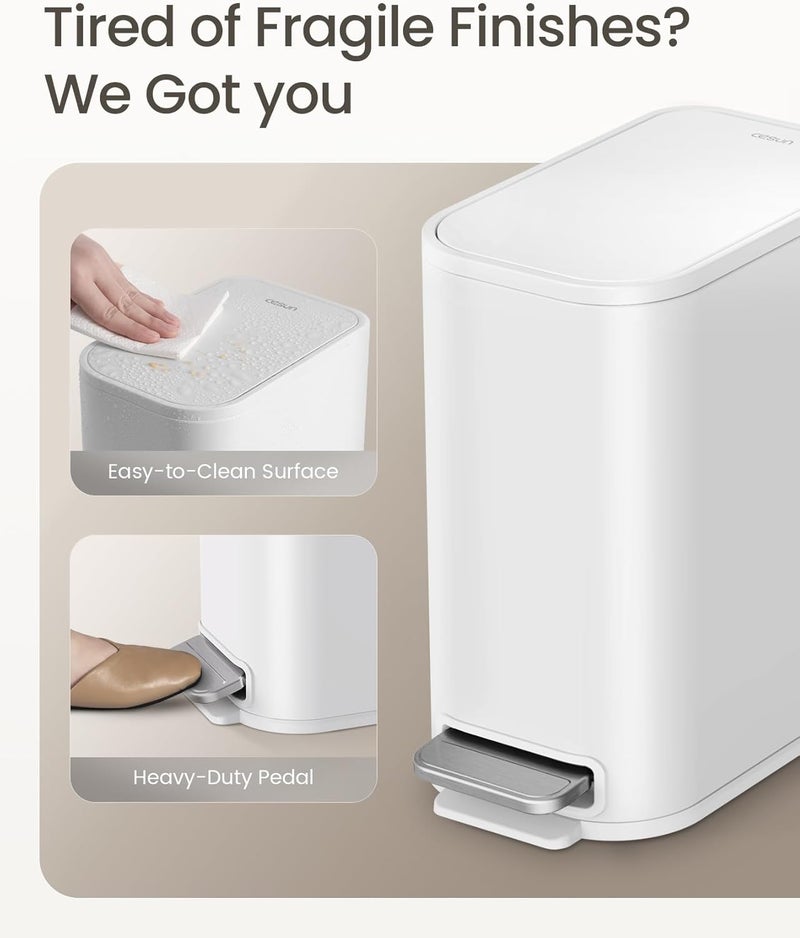 Cesun Small Bathroom Trash Can with Lid Soft Close, Step Pedal, 5 Liter / 1.3 Gallon Stainless Steel Garbage Can with Removable Inner Bucket, Waste Basket for Bathroom, Bedroom (White) - Image 3